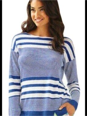 Lilly Pulitzer Linen Camilla Blue and White Striped Women’s Sweater Sz S